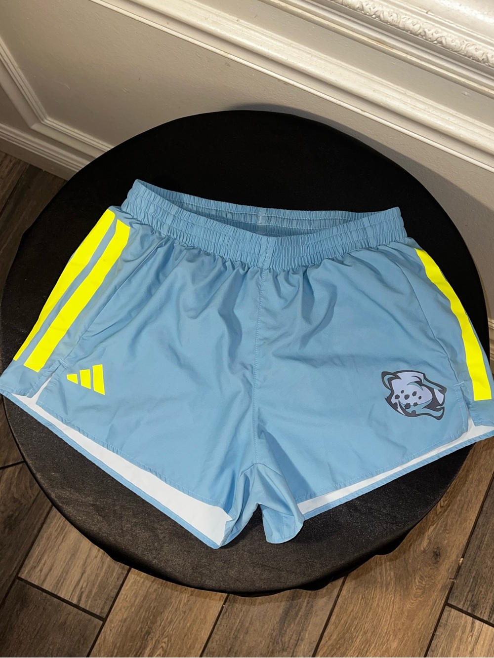 adidas Light Blue Athletic Shorts with Neon Yellow Accents size medium - Picture 3 of 10